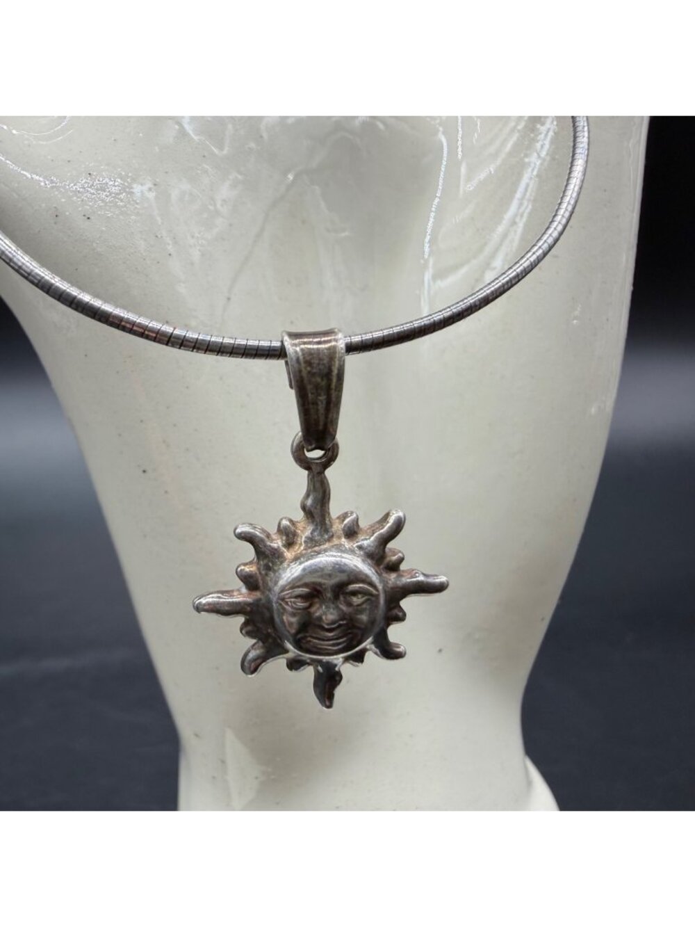 Sterling Silver Puffy Sun Pendant Necklace Paolo Romero Italy Snake Chain